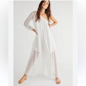 Free People White Tiered One Shoulder Swim Coverup